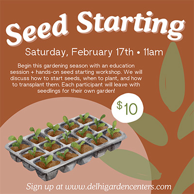 Seed Starting education session and workshop. Saturday February 17th at 11 AM.