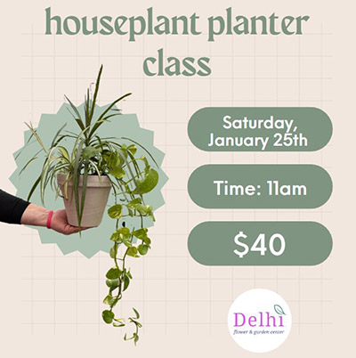 Join us for the houseplant planter class on Saturday January 25th at 11am. Registration is $40 and no registration is required!